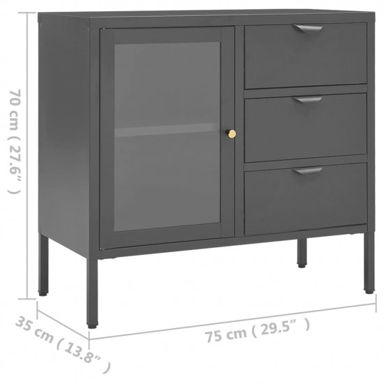 Komoda antracitová 75x35x70 cm oceľ a tvrdené sklo