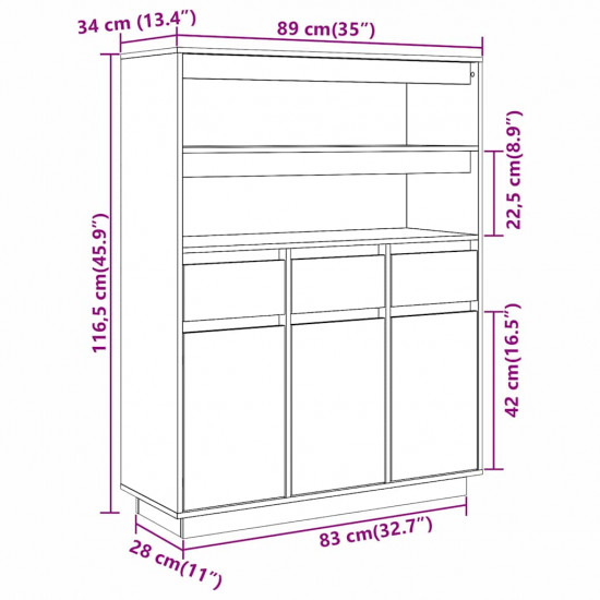 Highboard 89x34x116,5 cm masívna borovica