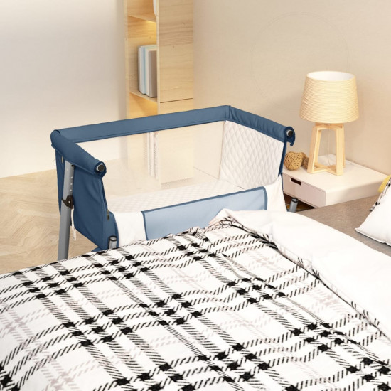 Detská posteľ s matracom námornícka modrá ľanová látka