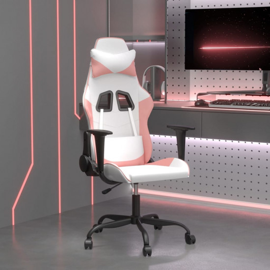 Herná stolička biela a ružová umelá koža