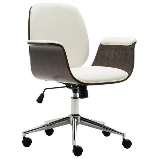Kancelárska stolička biela ohýbané drevo a umelá koža