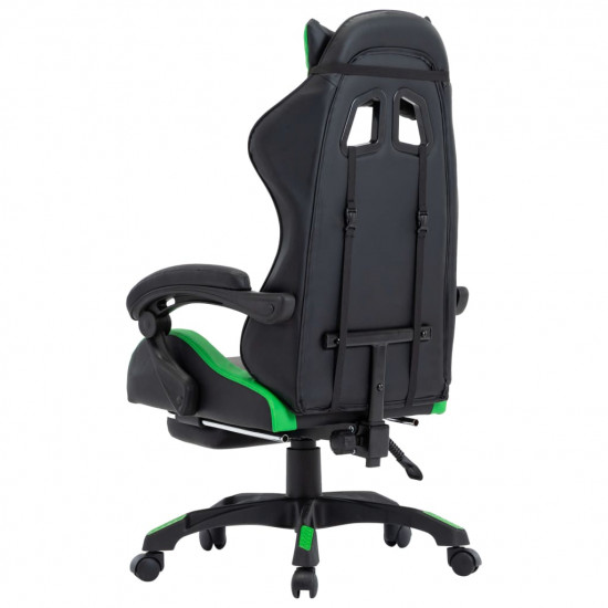 Herná stolička s opierkou na nohy, zeleno čierna, umelá koža