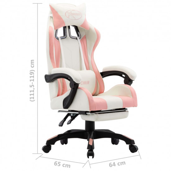 Herná stolička s opierkou na nohy, ružovo biela, umelá koža