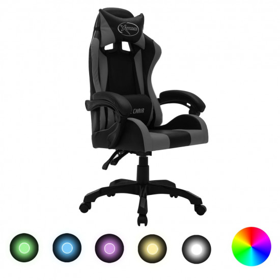 Herná stolička s RGB LED svetlami sivo-čierna umelá koža