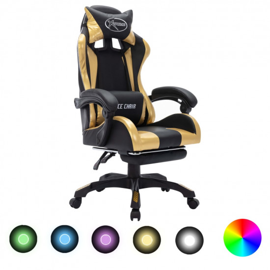 Herná stolička s RGB LED svetlami zlato-čierna umelá koža