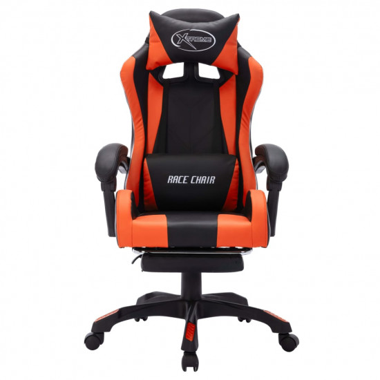 Herná stolička s RGB LED svetlami oranžovo-čierna umelá koža