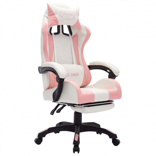 Herná stolička s RGB LED svetlami ružovo-biela umelá koža