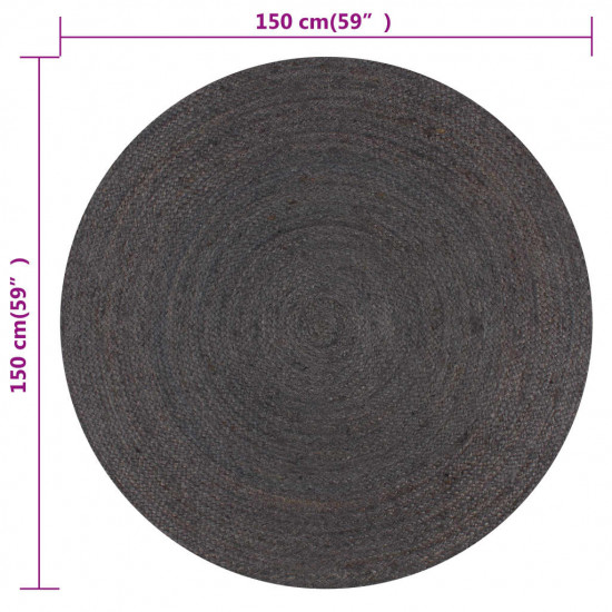  Ručne vyrobený koberec tmavosivý 150 cm jutový okrúhly