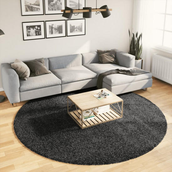Chlpatý koberec vysoký vlas moderný antracitový Ø 240 cm