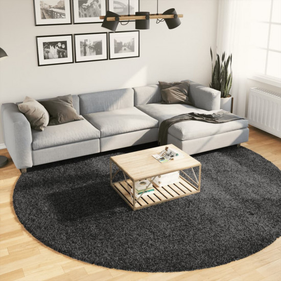 Chlpatý koberec vysoký vlas moderný antracitový Ø 280 cm
