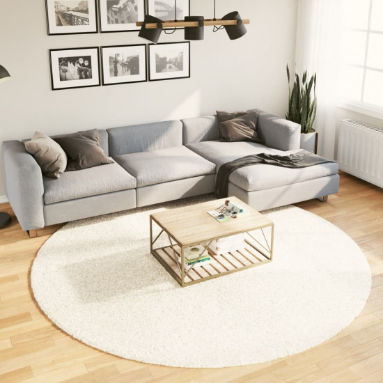 Chlpatý koberec vysoký vlas moderný krémový Ø 240 cm