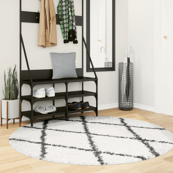 Chlpatý koberec vysoký vlas moderný krémovo-čierny Ø 160 cm