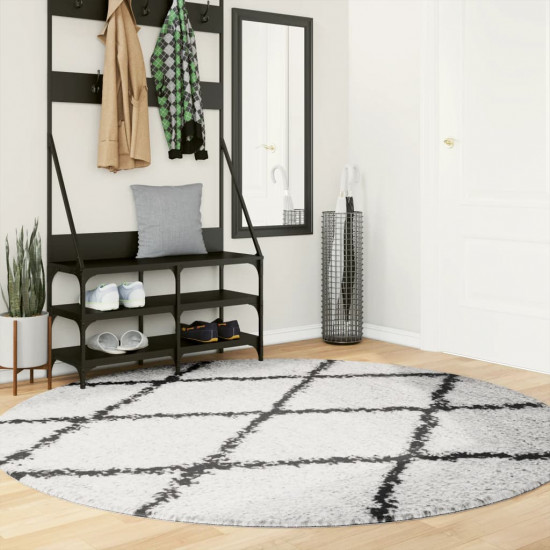 Chlpatý koberec vysoký vlas moderný krémovo-čierny Ø 200 cm