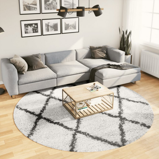 Chlpatý koberec vysoký vlas moderný krémovo-čierny Ø 240 cm
