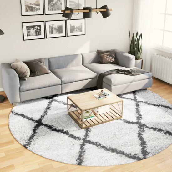 Chlpatý koberec vysoký vlas moderný krémovo-čierny Ø 280 cm