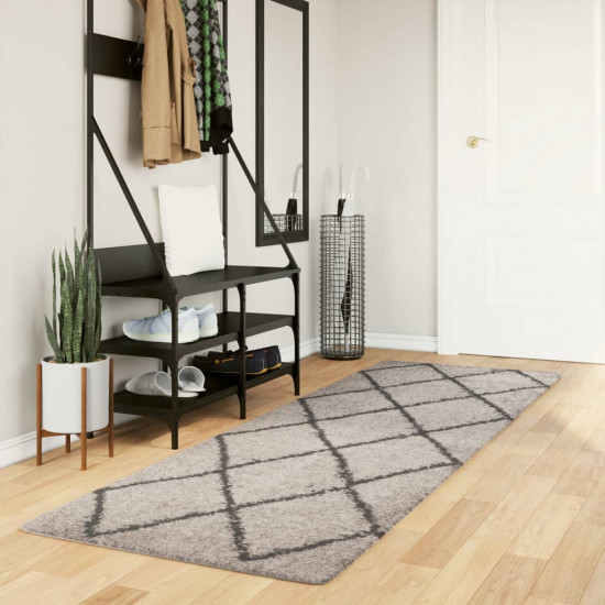 Chlpatý koberec vysoký vlas moderný béžový a antracit 80x250 cm