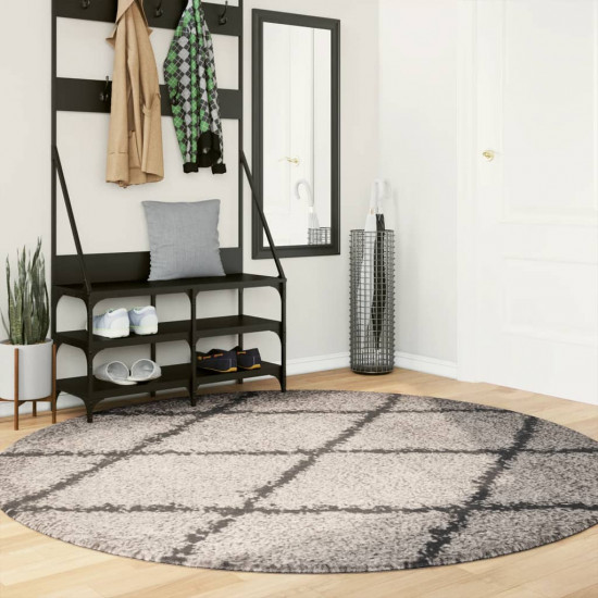 Chlpatý koberec vysoký vlas moderný béžovo-antracitový Ø 200 cm