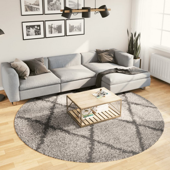 Chlpatý koberec vysoký vlas moderný béžovo-antracitový Ø 240 cm