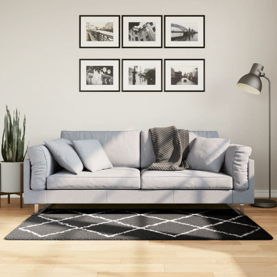 Chlpatý koberec vysoký vlas moderný čierna a krémová 80x150 cm
