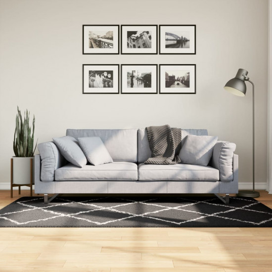 Chlpatý koberec vysoký vlas moderný čierno-krémový 100x200 cm