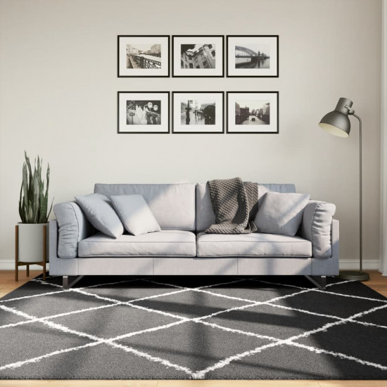 Chlpatý koberec vysoký vlas moderný čierno-krémový 200x200 cm