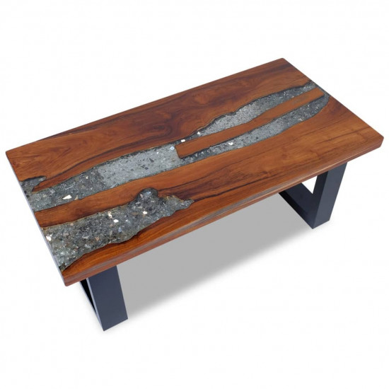 Konferenčný stolík z teakového dreva a živice, 100 x 50 cm
