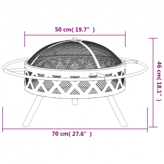 Prenosné ohnisko s kutáčom 70 cm XXL oceľ