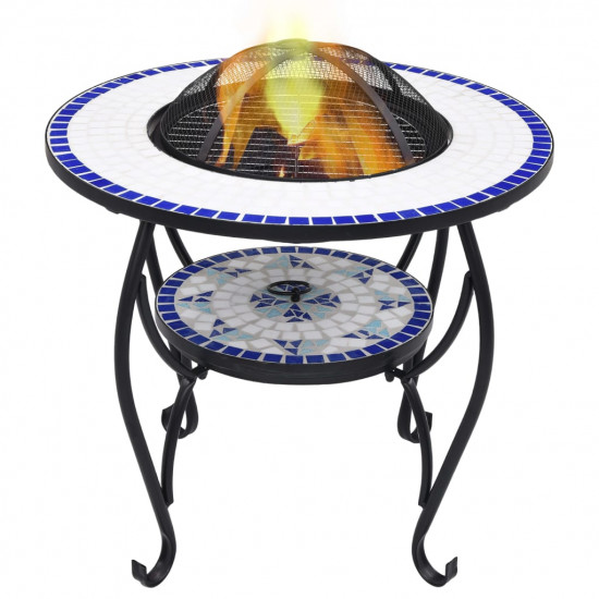 Mozaikové ohnisko so stolom, modro biele 68 cm, keramika