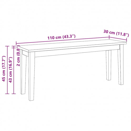 Lavica 110 cm z masívneho dreva Guma