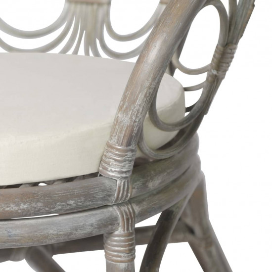 Jedálenská stolička s podložkou sivá prírodný ratan a ľan