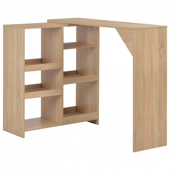 Barový stôl s pohyblivou poličkou, dubová farba 138x39x110 cm
