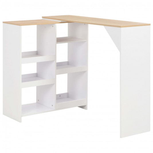 Barový stôl s pohyblivou poličkou, biely 138x39x110 cm