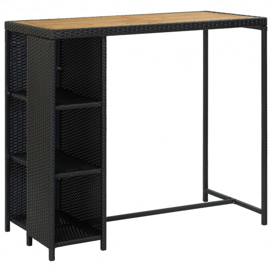 Barový stolík s úložným regálom čierny 120x60x110 cm polyratan