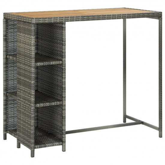 Barový stolík s úložným regálom sivý 120x60x110 cm polyratan
