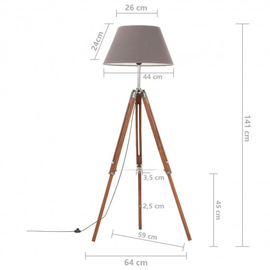 Lampa na statíve medovo-hnedá a sivá 141 cm teakový masív