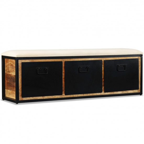Úložná lavica s 3 zásuvkami, masívne mangovníkové drevo, 120x30x40 cm