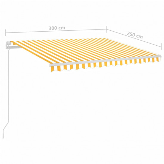 Automatická markíza s LED a senzorom vetra 3x2,5 m žlto-biela