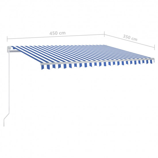 Automatická markíza, LED a senzor vetra 4,5x3,5 m, modrá/biela