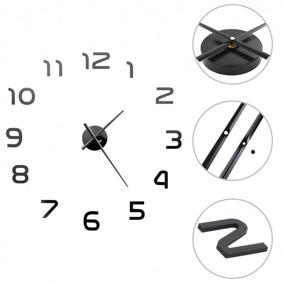 3D nástenné hodiny s moderným dizajnom 100 cm XXL čierne