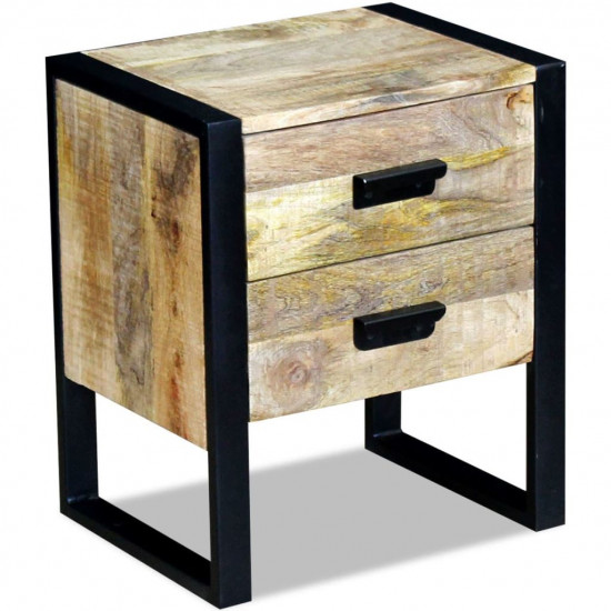 Bočný stolík, 2 zásuvky, masívne mangové drevo, 43x33x51cm