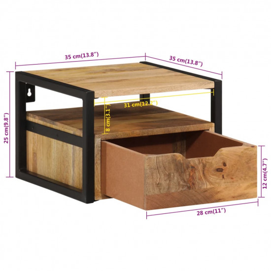 Nástenná nočná skrinka 35x35x25 cm, akáciový masív