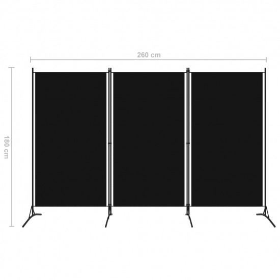3-panelový paraván čierny 260x180 cm