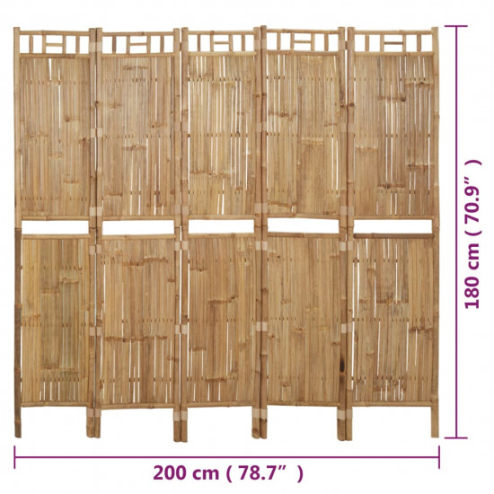 Paraván s 5 panelmi bambus 200x180 cm