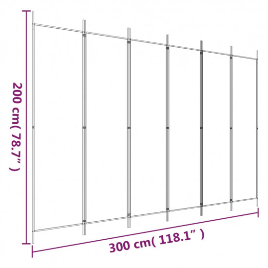 6-panelový paraván biely 300x200 cm látkový