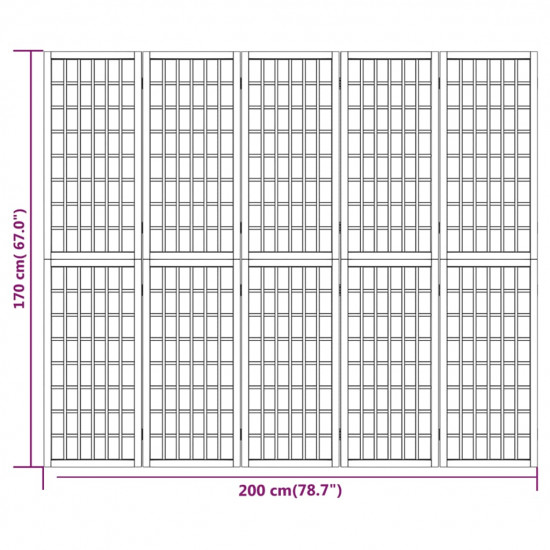 Skladací paraván so 5 panelmi japonský štýl 200x170 cm