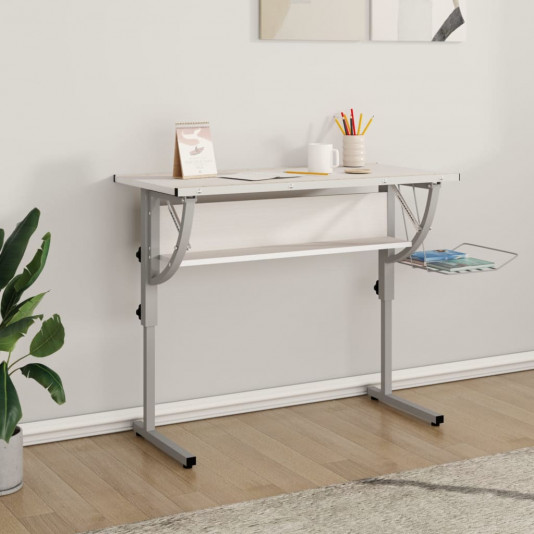 vidaX Písací stôl biely a sivý 110x53x(58-87) cm spracované drevo oceľ