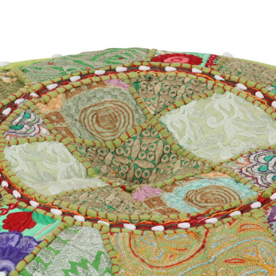 Patchwork taburetka z bavlny okrúhla 40x20 cm zelená