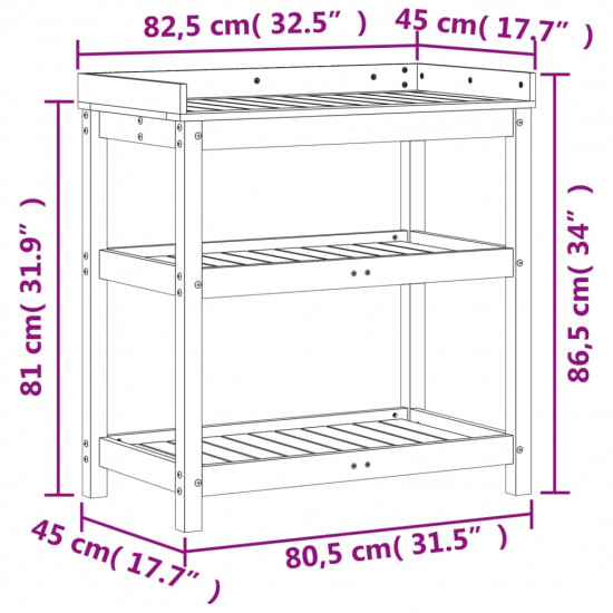 Stôl na presádzanie s policami 82,5x45x86,5 cm impreg. borovica