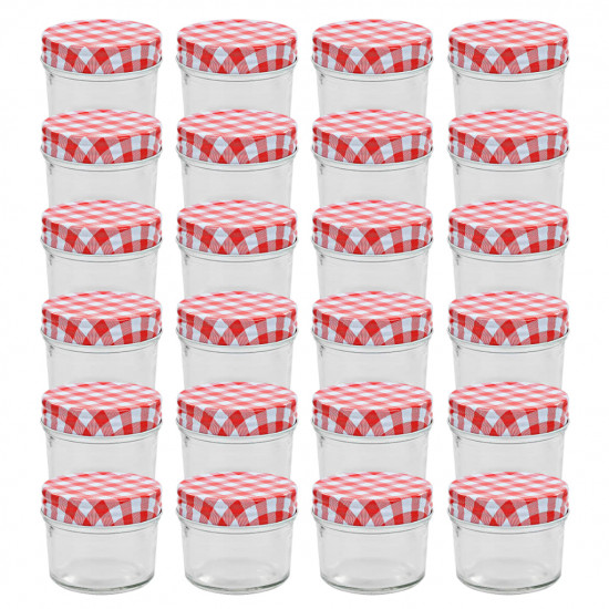 Sklenené zaváracie poháre s bielo-červenými vekami 24 ks 110 ml