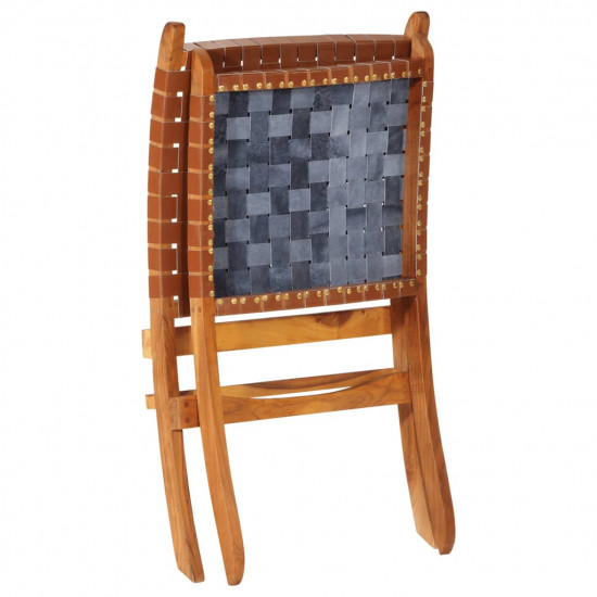 Skladacia relaxačná stolička hnedá pravá koža